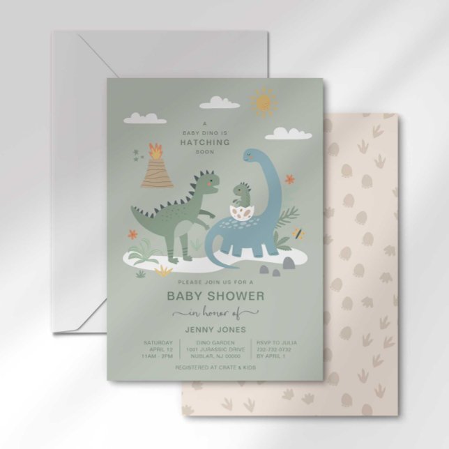 Inbjudan till baby Dino Hatching snart Baby Shower (Skapare uppladdad)