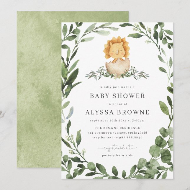 Inbjudan till Baby Dinosaur Baby Shower (Fram/baksida)