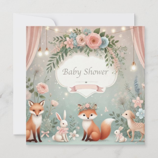 Inbjudan till baby djur Baby Shower (Framsida)