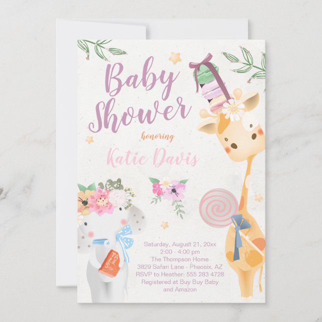 Inbjudan till baby djur Safari Baby Shower (Framsida)