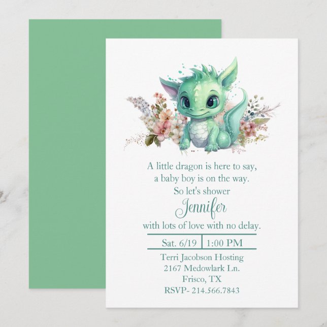 Inbjudan till baby Dragon Baby Shower (Fram/baksida)