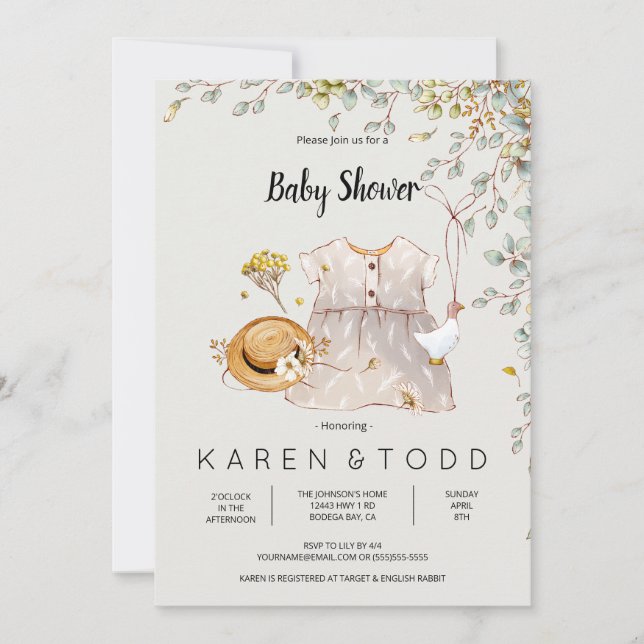 Inbjudan till Baby Dress Rustic Land Baby Shower (Framsida)