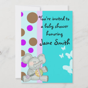 Inbjudan till baby Elephant and Butterflies Shower
