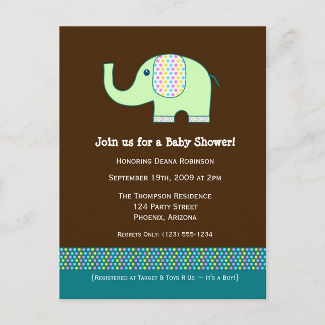 Inbjudan till baby Elephant Baby Shower (Framsida)