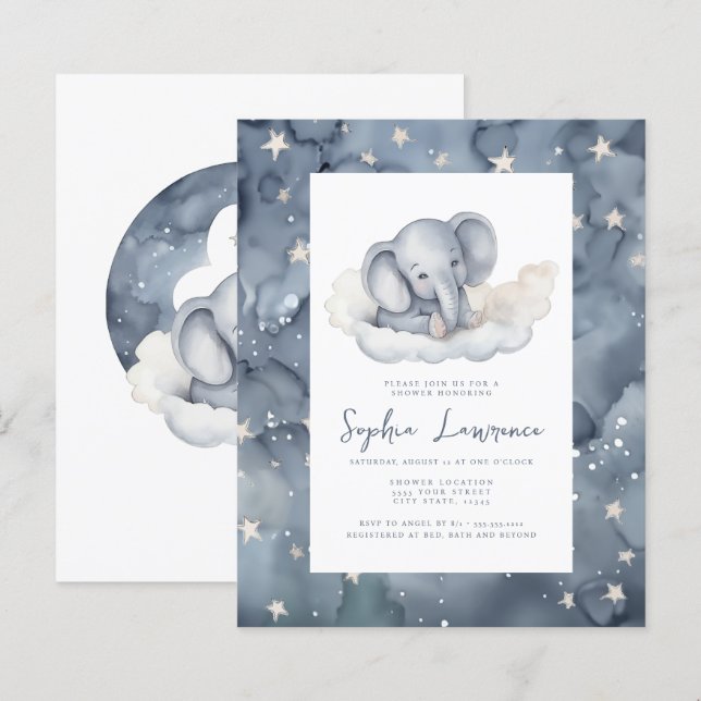 Inbjudan till Baby Elephant Baby Shower (Fram/baksida)