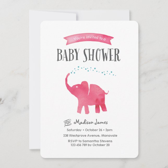 Inbjudan till baby Elephant Baby Shower | ROSA (Framsida)