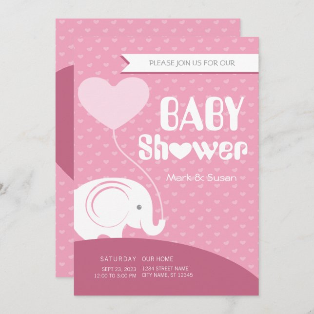 Inbjudan till baby Elephant Baby Shower till Flick (Fram/baksida)
