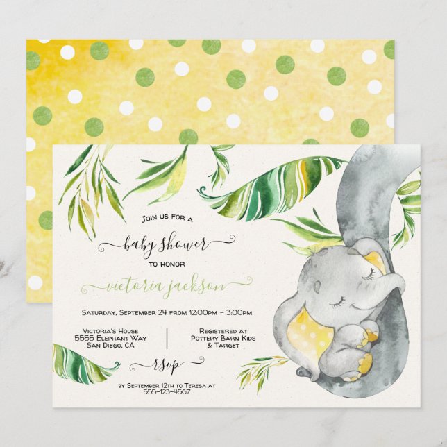 Inbjudan till baby Elephant Jungle Baby Shower (Fram/baksida)