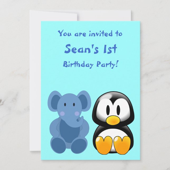 Inbjudan till Baby Elephant och Penguin Baby Showe (Framsida)