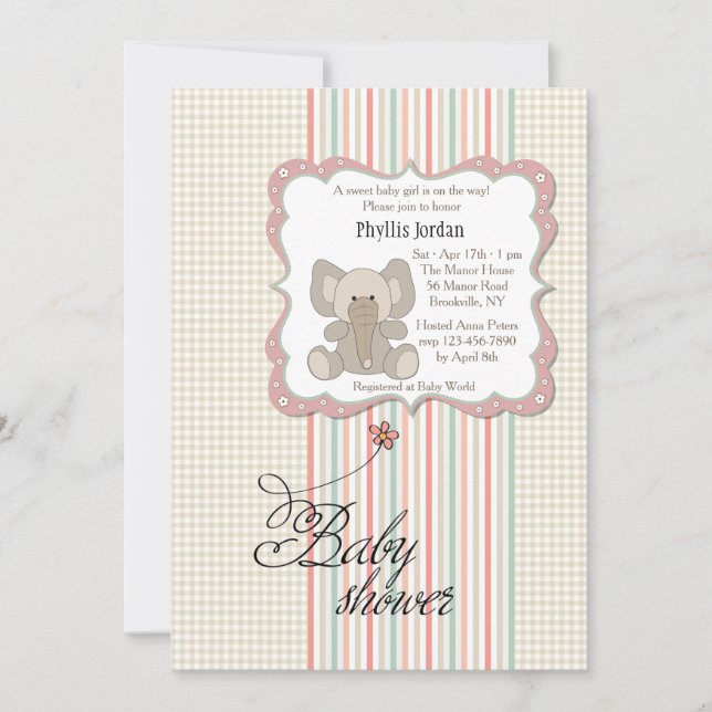 Inbjudan till baby Elephant Shower (Framsida)