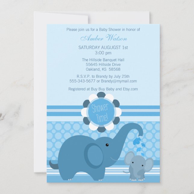 Inbjudan till Baby Elephant Shower (Framsida)