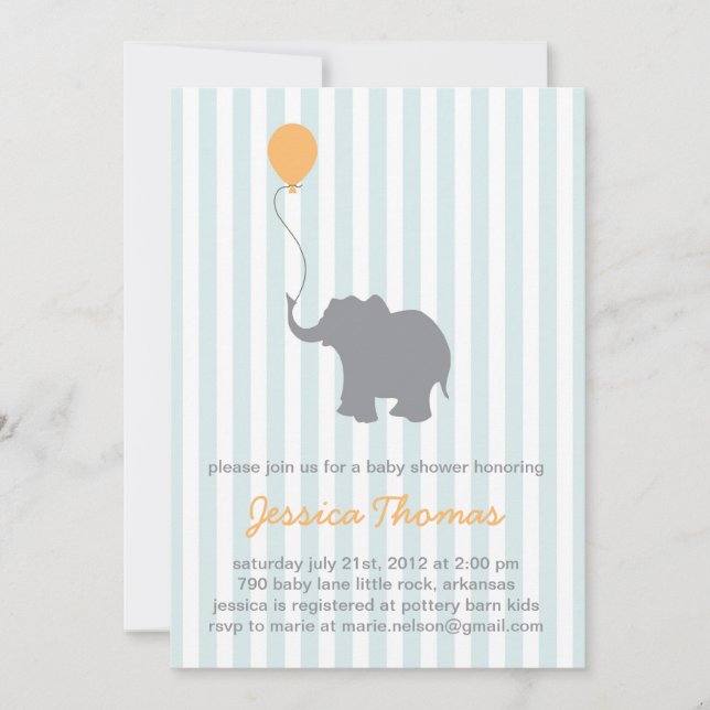 Inbjudan till Baby Elephant Shower (Framsida)