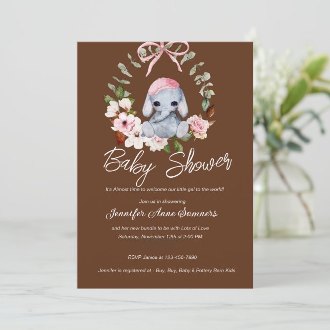 Inbjudan till baby Elephant Shower (Stående Fram)