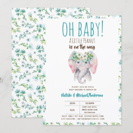 Inbjudan till baby Elephant Shower, Boho Blommigt