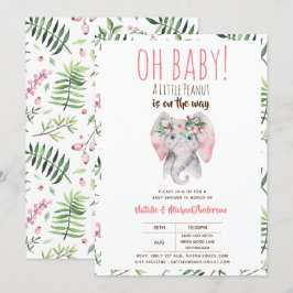 Inbjudan till baby Elephant Shower, Boho Blommigt