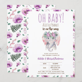 Inbjudan till baby Elephant Shower, Boho Blommigt