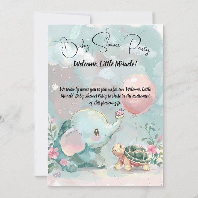 Inbjudan till baby Elephant & Turtle Baby Shower (Framsida)