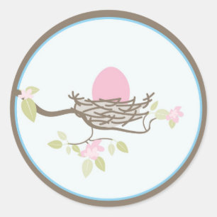 Inbjudan till baby eller favoritmärke - Rosa ägg i Runt Klistermärke