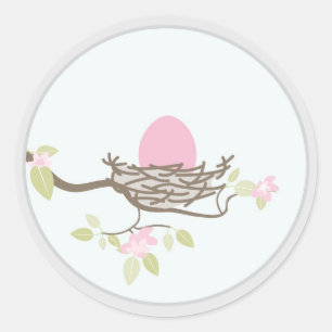 Inbjudan till baby eller favoritmärke - Rosa ägg i Runt Klistermärke