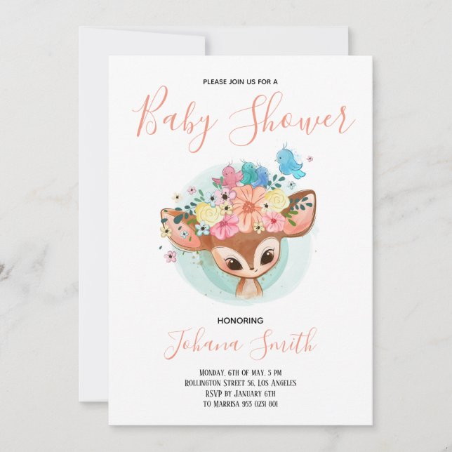 Inbjudan till baby Fawn Cute Baby Shower (Framsida)