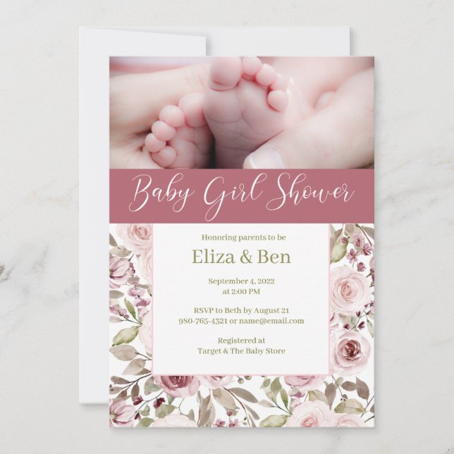 Inbjudan till Baby Feet Girl Shower (Framsida)