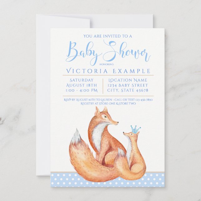 Inbjudan till baby Fox Boy Fox Baby Shower (Framsida)