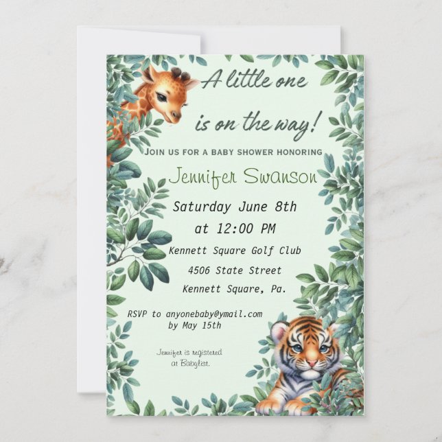 Inbjudan till baby Giraffe och Tiger Baby Shower (Framsida)