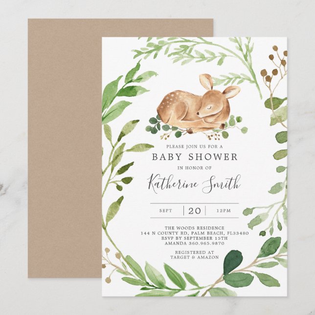 Inbjudan till Baby Hjort Baby Shower (Fram/baksida)