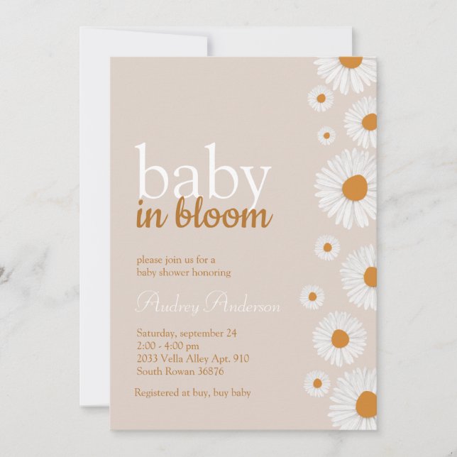 Inbjudan till baby i Blom White Flower Baby Shower (Framsida)