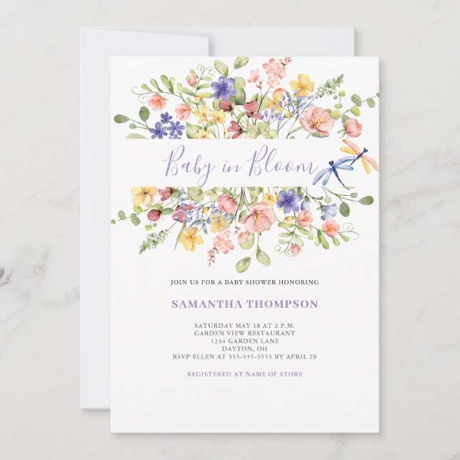 Inbjudan till baby i Blommigten Rosa i bloom  (Framsida)