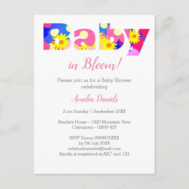Inbjudan till baby i Bloom Baby Shower (Framsida)