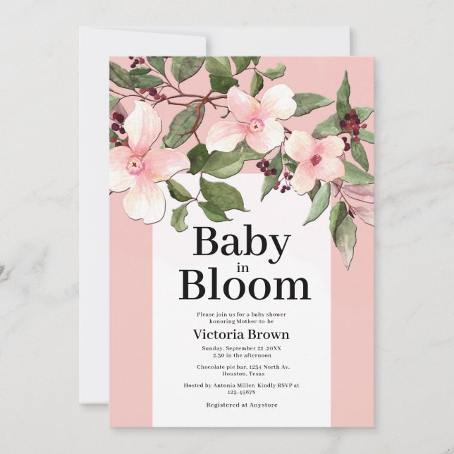 Inbjudan till baby i Bloom Baby Shower (Framsida)