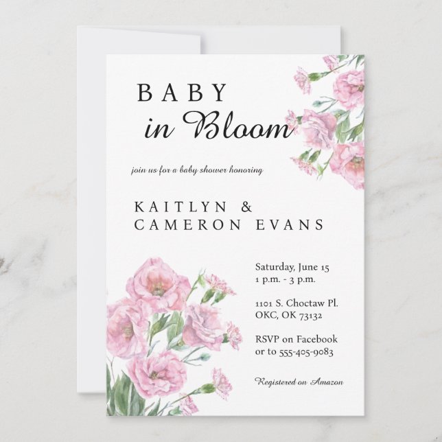 Inbjudan till baby i Bloom Baby Shower (Framsida)