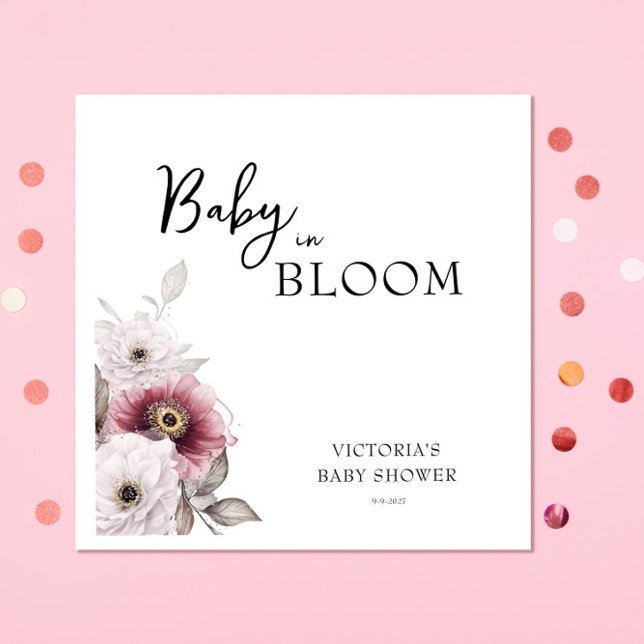Inbjudan till baby i Bloom Baby Shower Pappersservett (Skapare uppladdad)