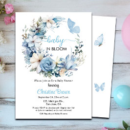 Inbjudan till baby i Bloom Blue Garland Baby Showe