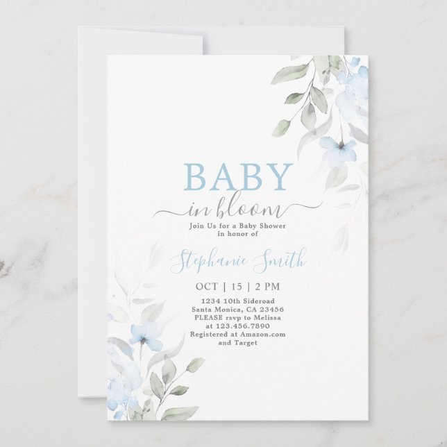 Inbjudan till baby i Bloom Boy Baby Shower (Framsida)