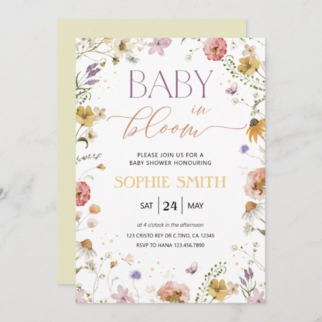 Inbjudan till baby i Bloom Girl Baby Shower (Fram/baksida)