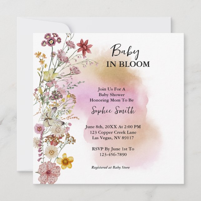 Inbjudan till baby i bloom Wildblomma Baby Shower (Framsida)