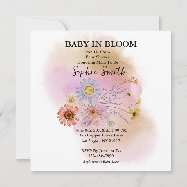 Inbjudan till baby i bloom Wildblomma Baby Shower (Framsida)