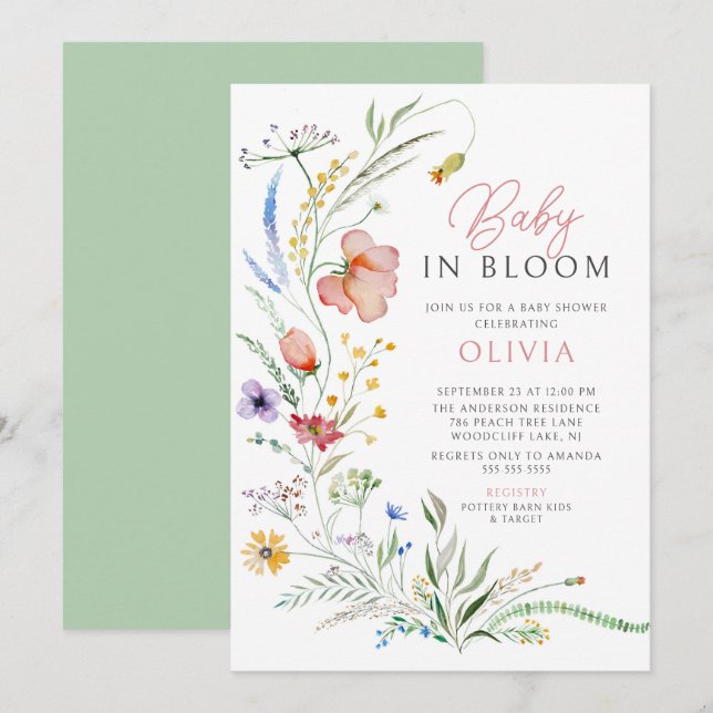 Inbjudan till baby i bloombabyskor (Fram/baksida)