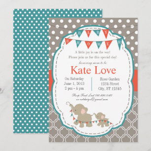 Inbjudan till Baby Joy Elephant Shower - Orange/he