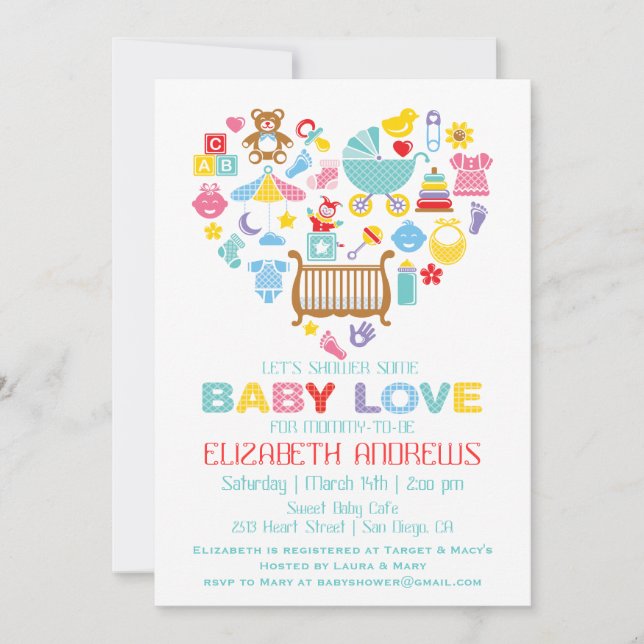 Inbjudan till baby Kärlek Heart Shower (Framsida)