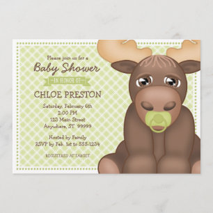 Inbjudan till Baby Moose Baby Shower - Grönt & Bro