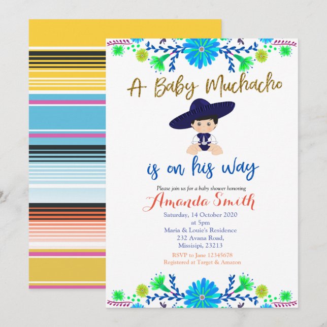 Inbjudan till baby Muchacho Fiesta Baby Shower (Fram/baksida)