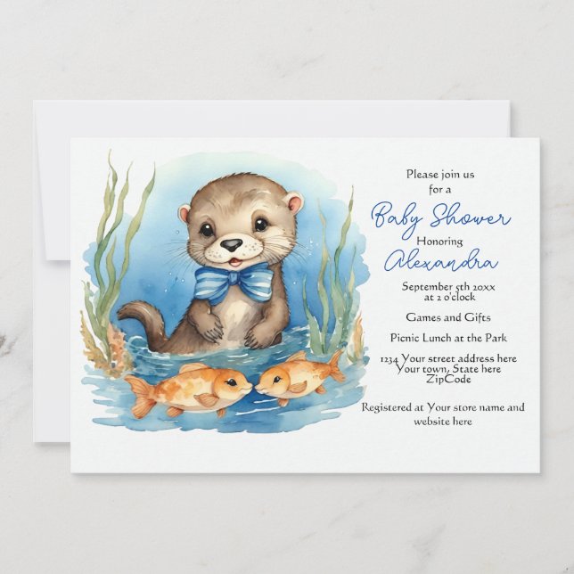 Inbjudan till baby Otter Boy Baby Shower (Framsida)