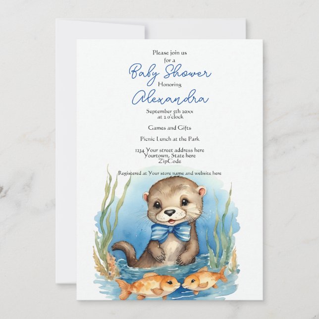 Inbjudan till baby Otter Boy Baby Shower (Framsida)