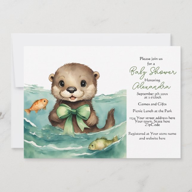 Inbjudan till Baby Otter Gender Neutral Baby Showe (Framsida)