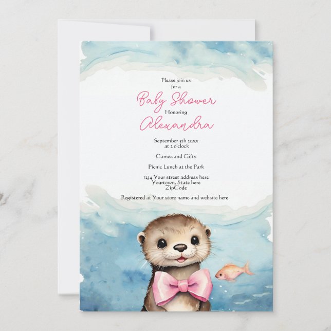 Inbjudan till Baby Otter Girl Baby Shower (Framsida)