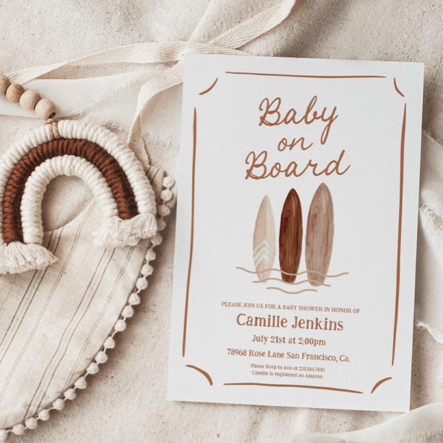 Inbjudan till Baby på sommarbabybabyskor ombord på (Baby on Board Boho Beach Baby Shower Invitation)