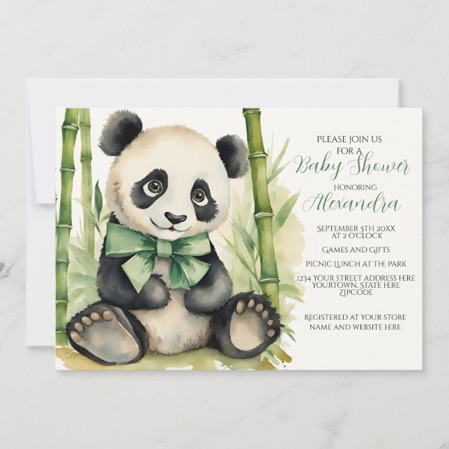 Inbjudan till Baby Panda Gender Neutral Baby Showe (Framsida)